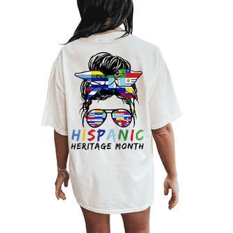 National Hispanic Heritage Month Messy Bun Latin Flags Women's Oversized Comfort T-Shirt Back Print - Seseable