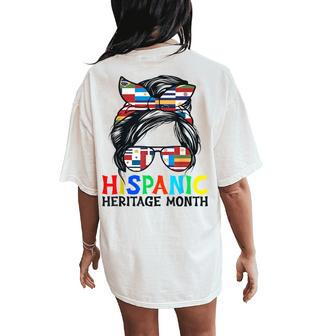 National Hispanic Heritage Month Messy Bun Latin Flags Women's Oversized Comfort T-Shirt Back Print - Thegiftio