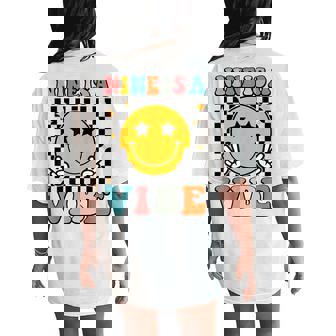 Nine Is A Vibe 9Th Birthday Groovy Boys Girls 9 Years Old Women's Oversized Comfort T-Shirt Back Print - Seseable