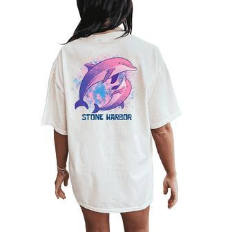 Ocean Dolphin Stone Harbor Vacation Boho Style Porpoise Women's Oversized Comfort T-Shirt Back Print | Mazezy