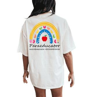 Paraeducator Leopard Rainbow Paraprofessional Squad Teacher Women's Oversized Comfort T-Shirt Back Print | Mazezy