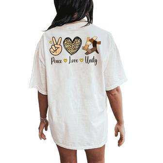 Peace Love Unity Vintage Leopard Unity Day Be Kind Hippie Women's Oversized Comfort T-Shirt Back Print - Seseable
