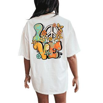 Peace Sign Love 60S 70S Costume Groovy Hippie Theme Party Women's Oversized Comfort T-Shirt Back Print - Seseable