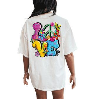 Peace Sign Love 60S 70S Costume Groovy Hippie Theme Party Women's Oversized Comfort T-Shirt Back Print - Monsterry DE
