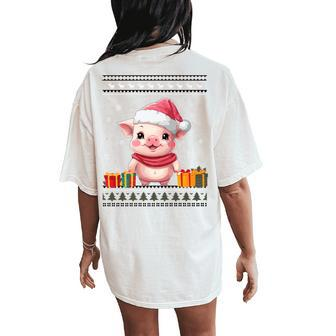 Pig Christmas Santa Hat Ugly Christmas Sweater Women's Oversized Comfort T-Shirt Back Print - Monsterry