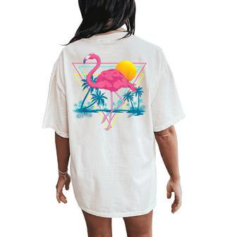 Pink Flamingo Beach Summer Vibes Palm Trees Tropical Summer Women's Oversized Comfort T-Shirt Back Print | Mazezy