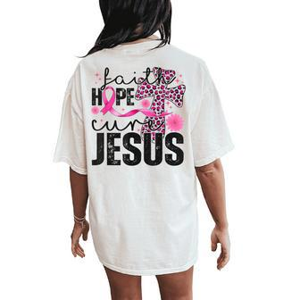 Pink Ribbon Breast Cancer Warrior Faith Hope Cure Jesus Women's Oversized Comfort T-Shirt Back Print - Monsterry UK