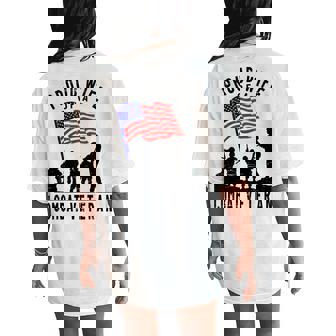 Proud Wife Of A Combat Veteran Retro Us Flag Military Family Women's Oversized Comfort T-Shirt Back Print | Mazezy