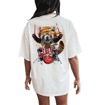 Punk Red Panda Play Drum In Heavy Metal Band Women's Oversized Comfort T-Shirt Back Print | Mazezy