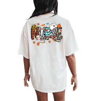 Retro Autumn Pumpkin Fall Nurse Life Thanksgiving Nurse Women's Oversized Comfort T-Shirt Back Print - Thegiftio UK