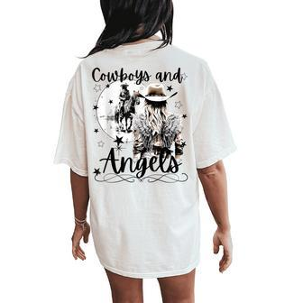 Retro Desert Cowboys And Angels Western Country Cowgirl Women's Oversized Comfort T-Shirt Back Print - Seseable