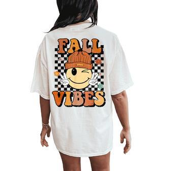 Retro Fall Vibes Smile Face Autumn Vibe Women's Oversized Comfort T-Shirt Back Print - Thegiftio