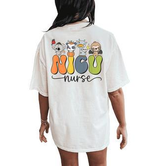 Retro Halloween Nicu Nurse Dinosaur Neonatal Icu Pumpkin Women's Oversized Comfort T-Shirt Back Print | Mazezy
