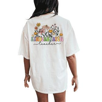 Retro Kindergarten Teacher Daisy Flower Colorful Back To Women's Oversized Comfort T-Shirt Back Print | Mazezy