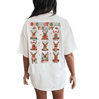Retro Occupational Therapy Christmas Reindeers Ot Ota Women's Oversized Comfort T-Shirt Back Print - Seseable