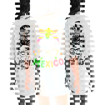Retro Viva Mexico Messy Bun Mexican Flag Pride Girls Women's Oversized Comfort T-Shirt Back Print | Seseable CA