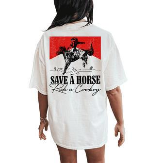 Save A Horse Ride A Cowboy Skeleton Country Skull Western Women's Oversized Comfort T-Shirt Back Print - Seseable