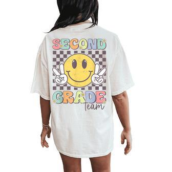 Second Grade Team Smile Face 2Nd Grade Back To School Women's Oversized Comfort T-Shirt Back Print - Seseable