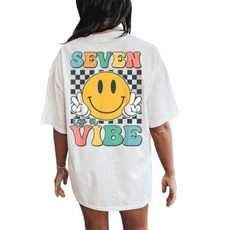 Seven Is A Vibe 7Th Birthday Smile Face Hippie Boy Girl Kid Women's Oversized Comfort T-Shirt Back Print - Thegiftio UK