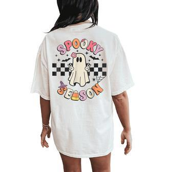 Spooky Season Retro Happy Halloween Ghost Toddler Girl Women's Oversized Comfort T-Shirt Back Print | Mazezy