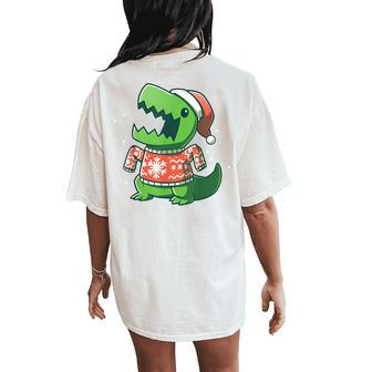 T-Rex Christmas Sweater Dinosaur Ugly Sweatersaurus Women's Oversized Comfort T-Shirt Back Print | Mazezy