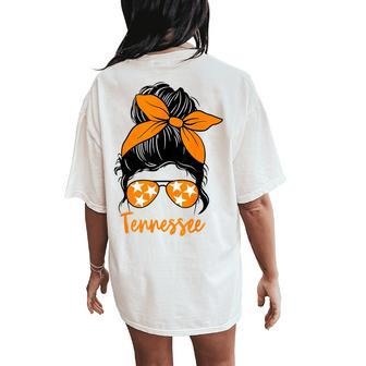 Tennessee Girls Tri Stars Messy Bun Hair Orange White Women's Oversized Comfort T-Shirt Back Print | Mazezy