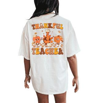 Thankful Teacher Retro Groovy Thanksgiving Fall Men Women's Oversized Comfort T-Shirt Back Print - Seseable