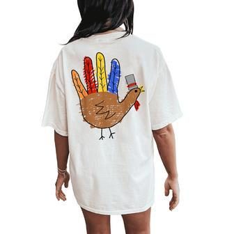 Thanksgiving Hand Turkey Thanksgiving Teacher Thankful Women's Oversized Comfort T-Shirt Back Print - Seseable