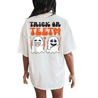 Trick Or Th Funny Dental Halloween Costume Spooky Dentist Women Oversized Back Print Comfort T-shirt | Mazezy