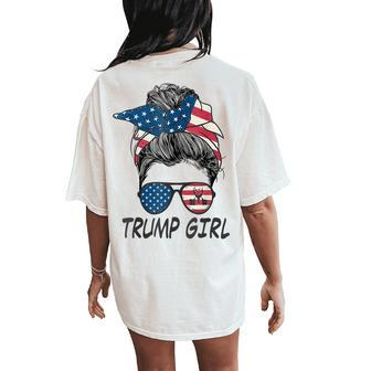Trump Girl Messy Bun American Flag Girls Women's Oversized Comfort T-Shirt Back Print - Monsterry DE