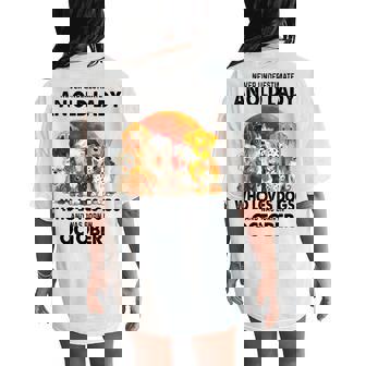 Never Underestimate An Old Lady Who Loves Dogs October Women's Oversized Comfort T-Shirt Back Print | Mazezy
