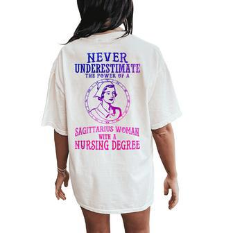 Never Underestimate The Power Of A Sagittarius Women Women's Oversized Comfort T-Shirt Back Print | Mazezy