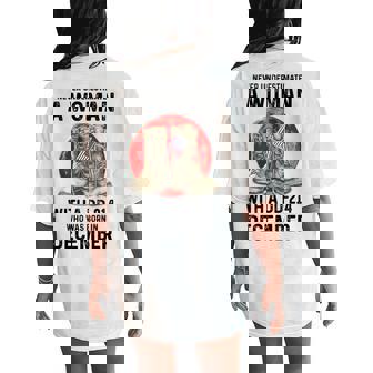 Never Underestimate A Woman With A Dd-214 December Women's Oversized Comfort T-Shirt Back Print | Mazezy