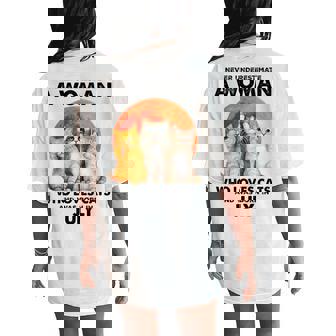 Never Underestimate A Woman Loves Cats & Born In July Women's Oversized Comfort T-Shirt Back Print - Seseable