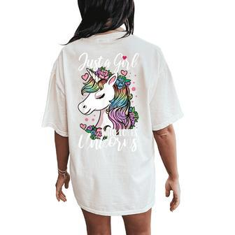 Unicorn Just A Girl Who Loves Unicorns Women's Oversized Comfort T-Shirt Back Print | Mazezy