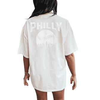 Vintage Distressed Philly Baseball Lovers Cityscape Skyline Women Oversized Back Print Comfort T-shirt - Thegiftio UK