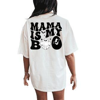 Vintage Groovy Mama Is My Boo Happy Halloween Vibes Women's Oversized Comfort T-Shirt Back Print - Seseable