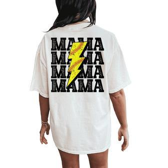 Vintage Softball Mama Distressed Lightning Bolt Mom Women's Oversized Comfort T-Shirt Back Print | Mazezy