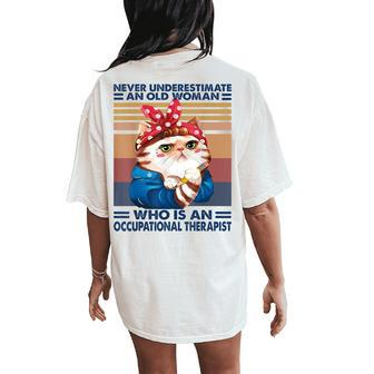Vintage Never Underestimate And Old Woman Who Is An Women's Oversized Comfort T-Shirt Back Print - Thegiftio UK
