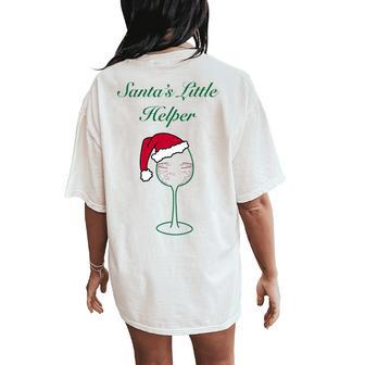 Wine Themed Christmas Santa's Little Helper Women's Oversized Comfort T-Shirt Back Print - Seseable