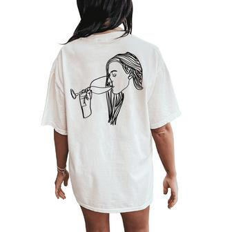 Woman Wine Outline Vintage Champagne Drinker Women's Oversized Comfort T-Shirt Back Print - Seseable
