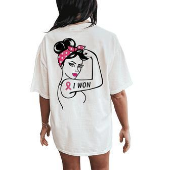 I Won Power Ribbon Pink Breast Cancer Awareness Women's Oversized Comfort T-Shirt Back Print - Seseable