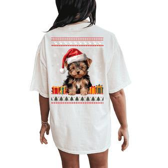 Yorkshire Terrier Dog Santa Hat Ugly Christmas Sweater Women's Oversized Comfort T-Shirt Back Print - Monsterry UK