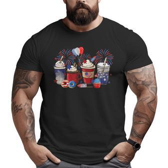 4Th Of July Coffee Lover Patriotic Ice Cream Red And Blue Patriotic Funny Gifts Big and Tall Men Graphic T-shirt | Mazezy
