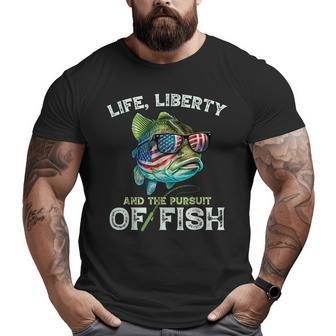 Bass Fish Fishing 4Th Of July Fourth American Flag Bass Dad Funny Gifts For Dad Big and Tall Men Graphic T-shirt | Mazezy