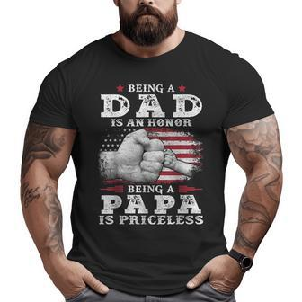 Being Dad Is An Honor Papa Is Priceless Us Flag First Pump Funny Gifts For Dad Big and Tall Men Graphic T-shirt | Mazezy