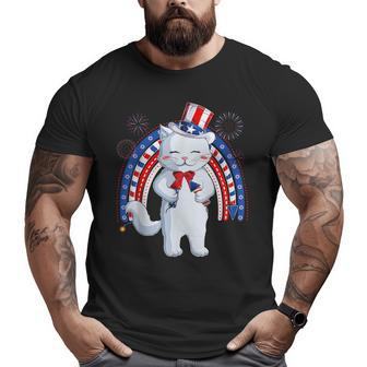 Cat Uncle Sam Hat Us Flag Fourth 4Th Of July Kids Girls Boys Funny Gifts For Uncle Big and Tall Men Graphic T-shirt | Mazezy