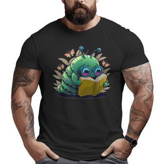 Caterpillar Reading Book Lovers Geek Nerd Reading Funny Designs Funny Gifts Big and Tall Men Graphic T-shirt | Mazezy