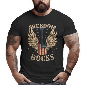 Freedom Rocks American Flag 4Th July Guitar Guitar Funny Gifts Big and Tall Men Graphic T-shirt | Mazezy