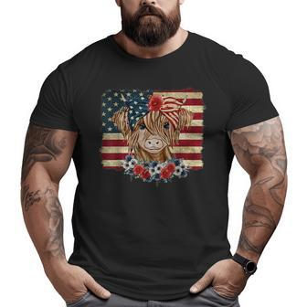 Funny 4Th Of July Merica Highland Cow America Flag Big and Tall Men Graphic T-shirt | Mazezy